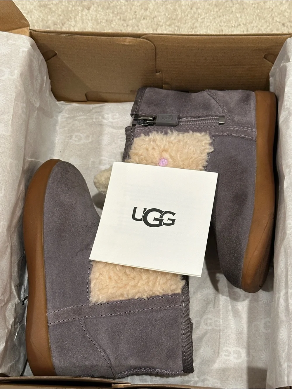 UGG Kids Llama Booties in Gray and Cream